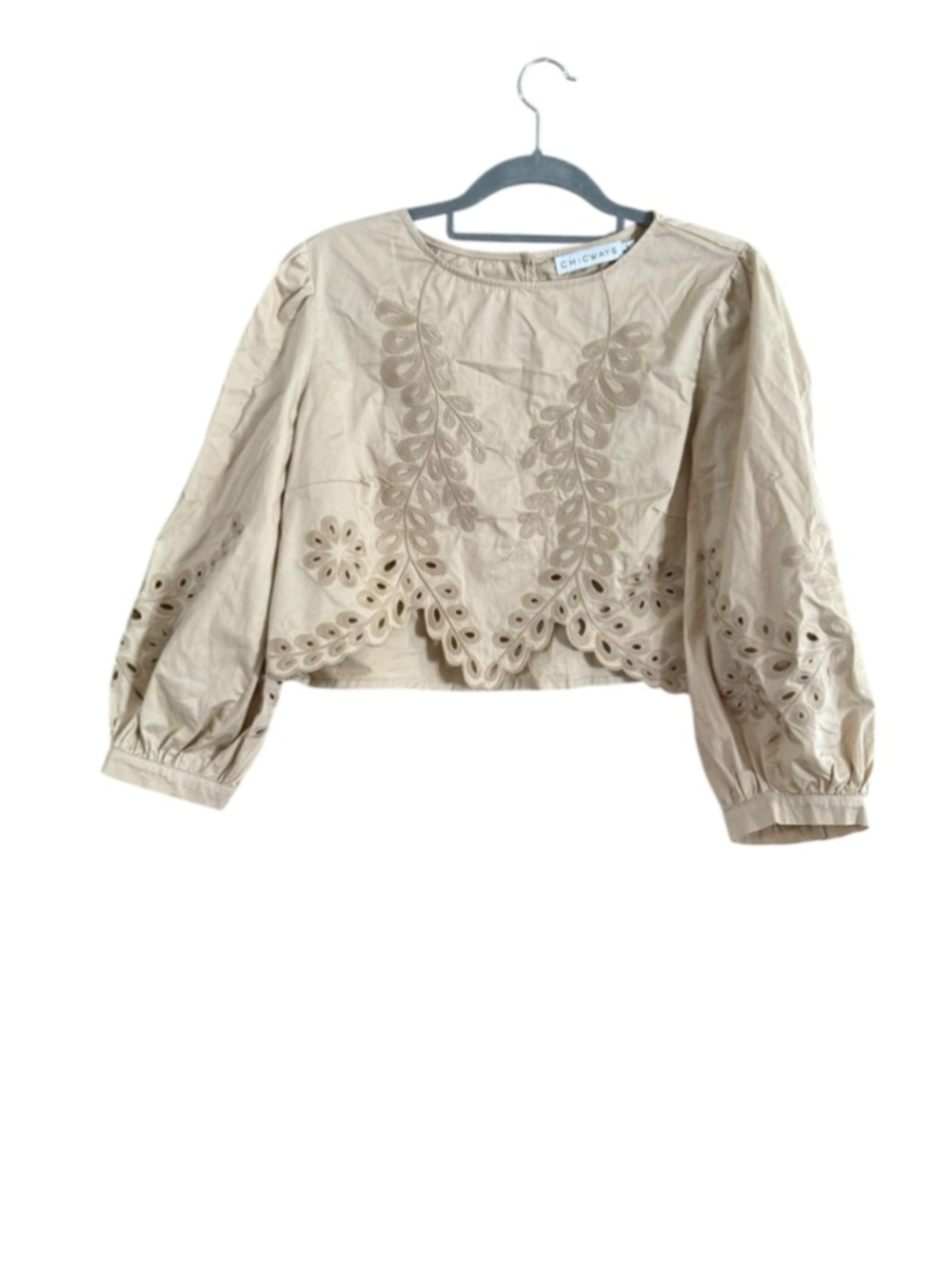 Women's Chicways Beige Embroidered Blouse L - Picture 8 of 9